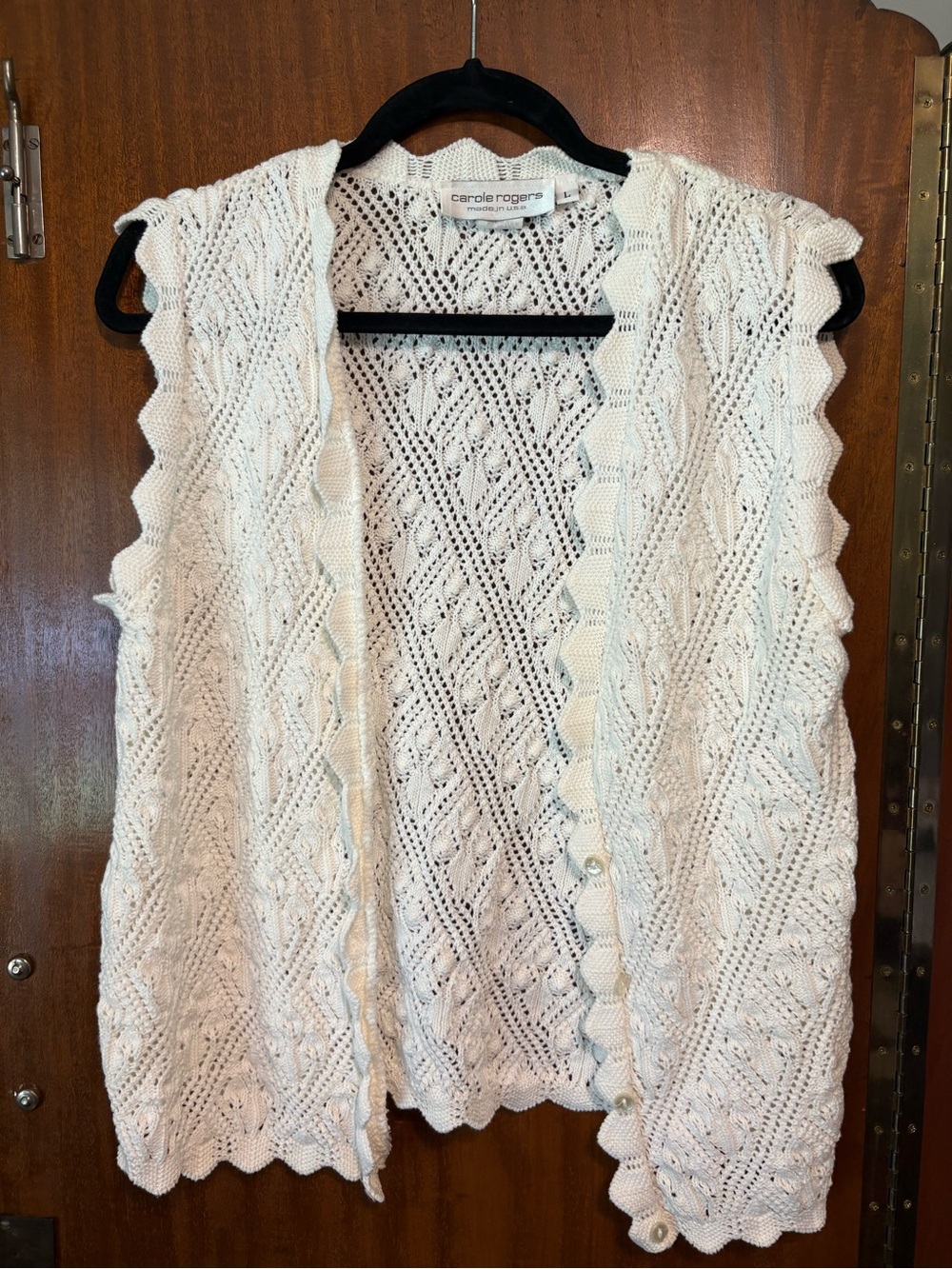 Cream Openwork Knit Sleeveless Cardigan Vest